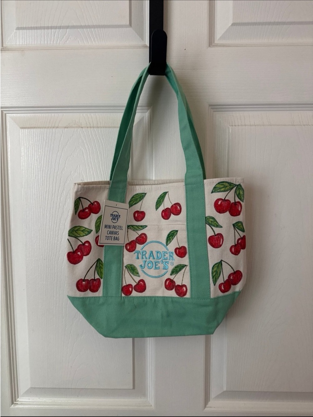 Trader Joe’s Cherry Print Mini Canvas Tote Bag  Handpainted